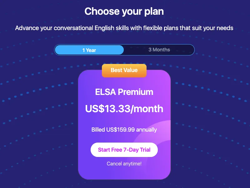 ELSA Speak Pricing Plans